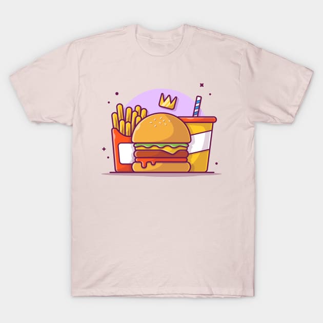 Burger, French fries And Soft Drink Cartoon (2) T-Shirt by Catalyst Labs